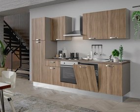 Cucina montata Dora SX L.300cm GAS +LAVASTOVIGLIE+FRIGO rovere chiaro L 300 cm