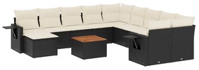 Set divani da giardino 14pz con cuscini in polyrattan nero