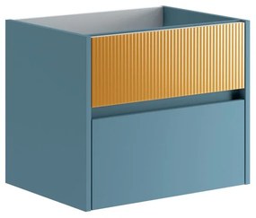 Mobile da bagno sotto lavabo Niwa blu pacifico frontale in vetro senape laccato opaco L 59.5 x H 50 x P 45.5 cm 2 cassetti, lavabo non incluso