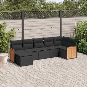 Set divani da giardino con cuscini 7pz nero polyrattan