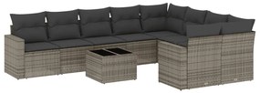 Set divano da giardino 10 pz con cuscini grigio in polyrattan