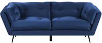 Divano Gambe in Metallo Velluto Blu 210 x 90 cm con Cuscini Retro