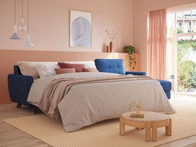 Callisto Divano letto angolare con penisola in tessuto morbido impermeabile T02 blu