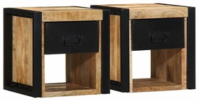 Comodini 2 Pz 40x35x40 Cm İn Legno Massello Di Mango Grezzo /