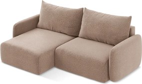 Divano angolare marrone chiaro allungabile/con contenitore (con penisola a sinistra) Kalena – Makamii