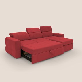 Kronos Divano angolare con pouf estraibile e penisola contenitore in microfibra impermeabile T11 rosso