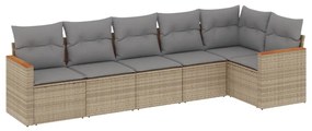 Set Divano da Giardino 6 pz con Cuscini Beige in Polyrattan