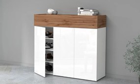 Scarpiera SAVONA 3 Ante e Ribalta - Bianco Lucido/Rovere Wotan, Moderna e Capiente