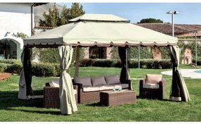 Gazebo in alluminio struttura moka con tende e zanzariere beige 3x4m (sezione 8x8 cm)