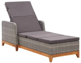 Lettino Prendisole Polyrattan E Legno Massello Di Acacia Grigio /