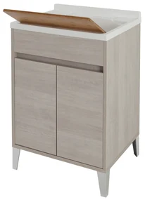 Lavatoio a Terra 60x50 Due Ante Con Vasca Sifone e Tavoletta In Legno Feridras "Mondo 2.0" Rovere Chiaro