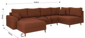 Divano angolare color mattone (con penisola a sinistra) con rivestimento in velluto a coste Ariella – Ropez