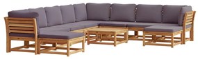 Set salotto da giardino 11 pz con cuscini legno massello acacia