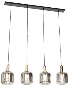 Lampada a sospensione intelligente nera con vetro fumé 4 luci incl. Wifi A60 - Zuzanna