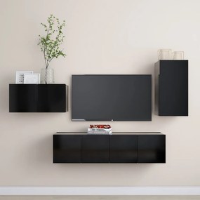 Set Di Mobili Porta Tv 4 Pz Nero İn Legno Multistrato /