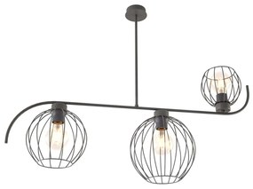 Lampadario Industrial 3 Luci Tyr In Acciaio Nero Paralumi A Gabbia