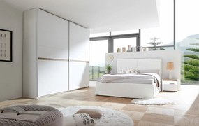 Camere matrimoniale Bianca Opaco e Noce Stelvio con letto ecopelle bianco e armadio H.248