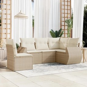 Set Divano da Giardino 5 pz con Cuscini Beige in Polyrattan