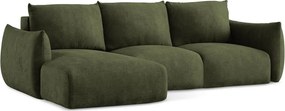 Divano angolare verde allungabile (con penisola a sinistra/con chaise lounge) con rivestimento in ciniglia Leila – Makamii