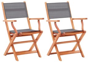 Sedie da giardino pieghevoli 2 pz grigio eucalipto e textilene