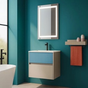 Mobile da bagno sospeso sotto lavabo Niwa 2 cassetti L 59.5 x H 50 x P 45.5 cm sabbia e blu pacifico cannettato