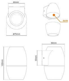 Applique Ovale Monodirezionale IP65 GU10 per esterni - Grigia Colore del corpo Grigio