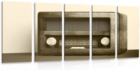 Quadri 5 pezzi – Radio retrò in tonalità seppia