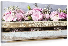 Quadro su tela – Fiori in cassetta di legno senza cuore