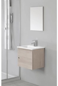 Mobile Bagno Sospeso 50 Cm Un'Anta e Specchio Su Pannello 100x60 Cm Feridras "Si 50" Rovere Chiaro