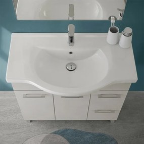 Mobile bagno a terra 85 cm grigio calce con lavabo e specchio Moon