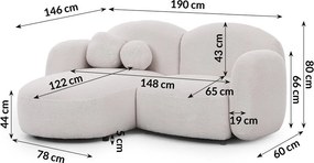 Divano angolare color crema (con penisola a sinistra/con chaise lounge) con rivestimento in bouclé Orbit – Ropez