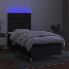 Letto a molle con materasso e led nero 90x190 cm in tessuto