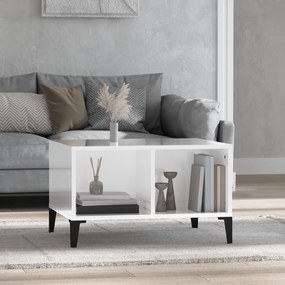 Tavolino Salotto Bianco Lucido 60x50x36,5 Cm Legno Multistrato /