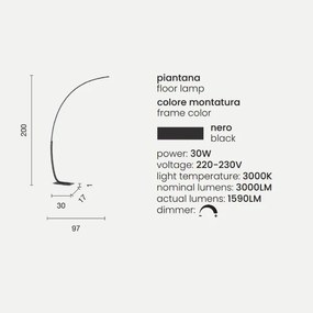 Piantana KEEP a LED con struttura in metallo Nero 97x200 cm