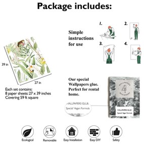 Carta da Parati Carta da parati Jungla Tropicale Chic Bianca e Verde 15€/mq | Spedizione Gratuita | Carta Da Parati Camera Da Letto | Carta Da Parati