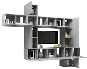 Set porta tv 10 pz grigio cemento in truciolato