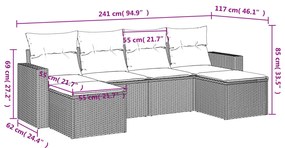 Set divano da giardino 6 pz con cuscini grigio in polyrattan