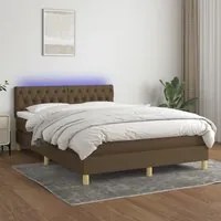 Letto a Molle Materasso e LED Marrone Scuro 140x200 cm Tessuto 3133960