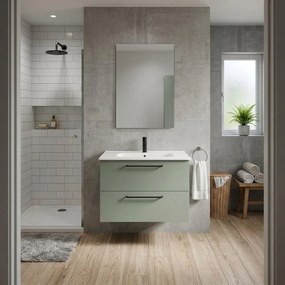 Mobile bagno sospeso Remix L 81 x H 58 x P 46 cm, 2 cassetti con maniglia nera verde opaco, lavabo con vasca centrale incluso