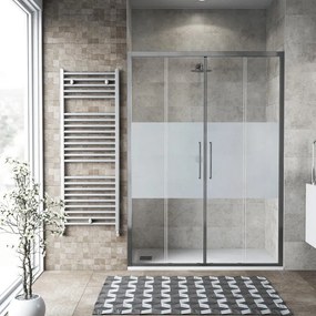 Porta doccia scorrevole L 172-176 cm x H 195 cm per nicchia in vetro smerigliato SP. 6 mm, profilo lucido cromo, serie Record