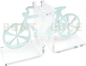 Reggilibro bicicletta in cristallo acrilico trasparente e acquamarina