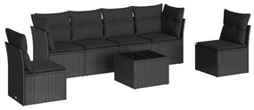 Set divani da giardino con cuscini 7pz nero polyrattan