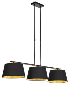 Lampada a sospensione con paralumi in cotone nero e oro 32 cm - Combi 3 Deluxe