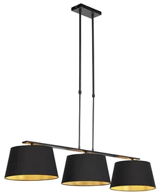 Lampada a sospensione con paralumi in cotone nero e oro 32 cm - Combi 3 Deluxe