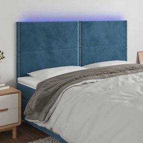 Testiera A Led Blu Scuro 180x5x118/128 Cm İn Velluto /