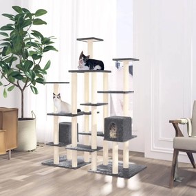 Albero Per Gatti Con Tiragraffi İn Sisal Grigio Scuro 145 Cm /