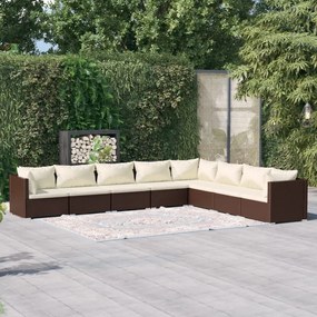 Set divani da giardino con cuscini 8 pz in polyrattan marrone