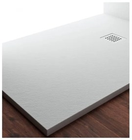 Piatto doccia in mineralmarmo 80x100 cm bianco effetto pietra con griglia e piletta sifonata