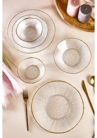 Set da tavola 18 pezzi in vetro trasparente con finiture dorate