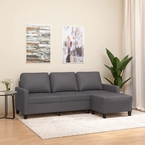 Divano A 3 Posti Con Poggiapiedi Grigio 180 Cm İn Similpelle /
